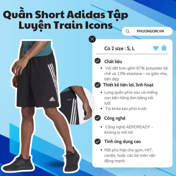 🖤 Quần Short Adidas Train Icons – Màu Black/White: Linh hoạt, thể thao, chuẩn gu hiện đại!