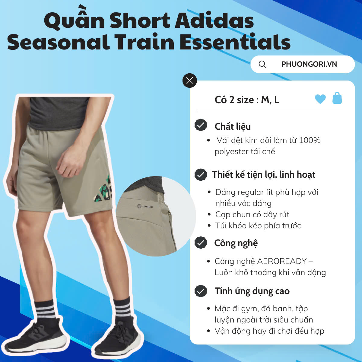 🪨 Quần Short Adidas Train Essentials – Màu Silver Pebble/Black: Mạnh mẽ, thoáng mát, cực cool cho mùa hè!