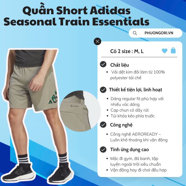 🪨 Quần Short Adidas Train Essentials – Màu Silver Pebble/Black: Mạnh mẽ, thoáng mát, cực cool cho mùa hè!