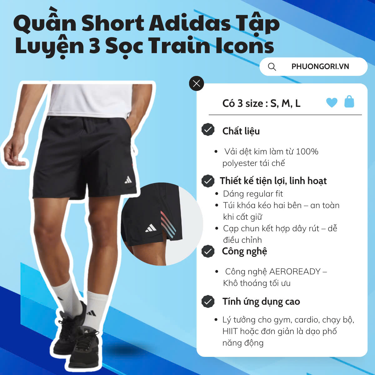 🖤 Quần Short Adidas Tập Luyện 3 Sọc Train Icons – Màu Black: Đơn giản, linh hoạt, lý tưởng cho mọi buổi tập!