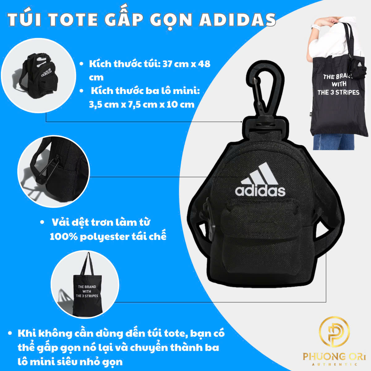 🎒 TÚI TOTE GẤP GỌN ADIDAS – SỰ KẾT HỢP HOÀN HẢO GIỮA TIỆN LỢI, THỜI TRANG VÀ BẢO VỆ MÔI TRƯỜNG