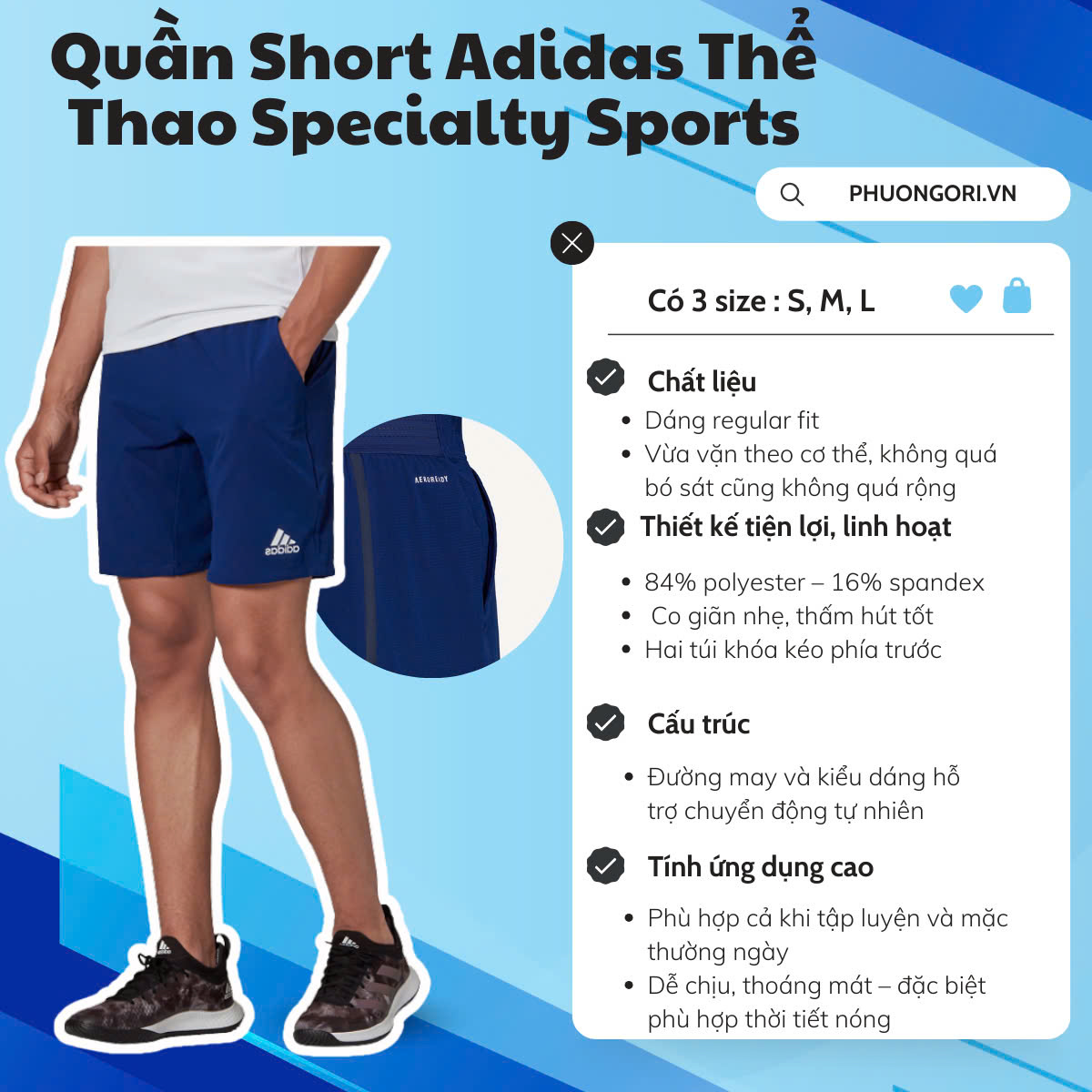 💙 Quần Short Adidas Thể Thao Specialty Sports – Màu Navy Blue Gọn nhẹ, năng động, sinh ra để đồng hành cùng mọi hoạt động thể thao!