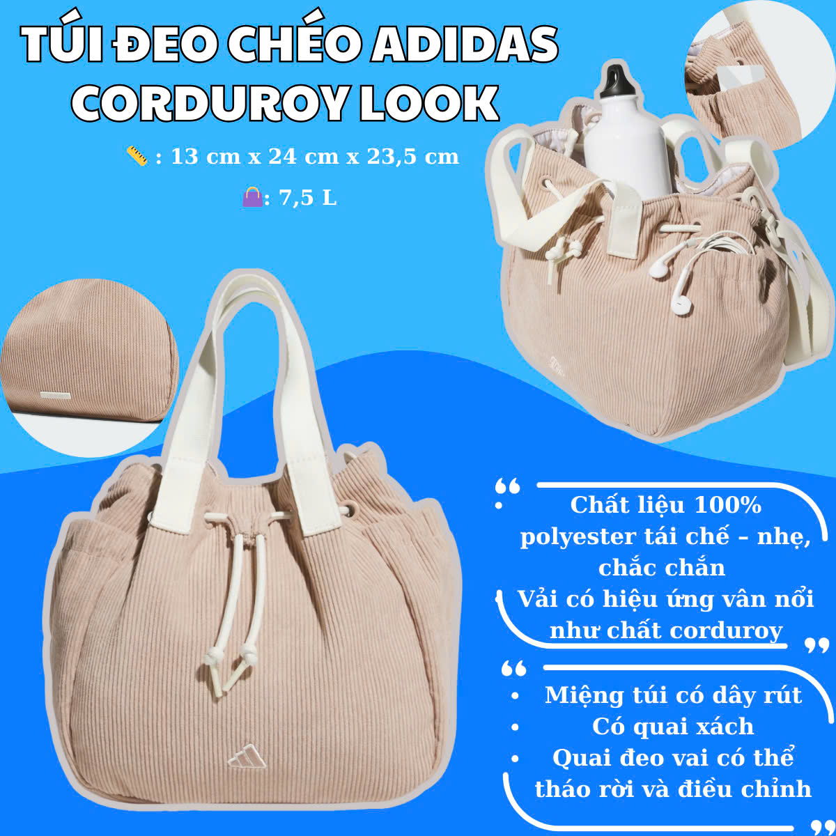 🎒 Túi Đeo Chéo Adidas Corduroy Look – Thoải mái mang theo, phong cách riêng biệt