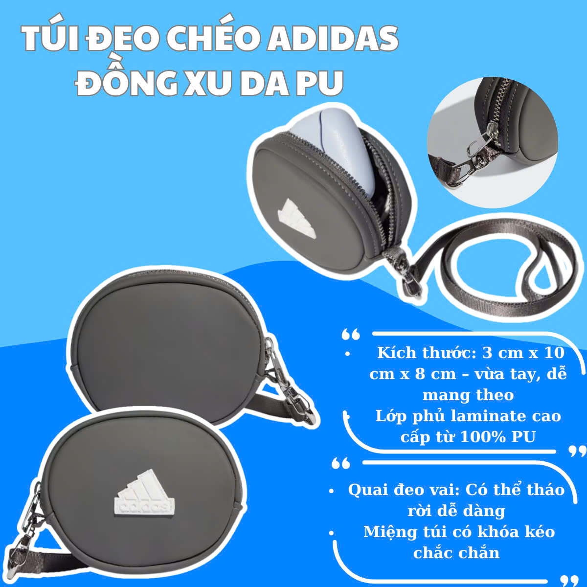 🎀 Túi Đeo Chéo Adidas Đồng Xu Da PU: Item