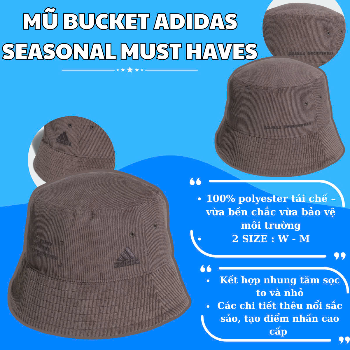 🧢 MŨ BUCKET ADIDAS SEASONAL MUST HAVES – CỰC CHẤT, CỰC CHILL MỖI NGÀY 🩵✨