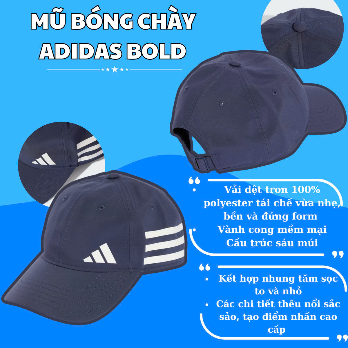 🧢 MŨ BÓNG CHÀY ADIDAS BOLD – CÁ TÍNH ĐẬM NÉT, CHUẨN GU THỜI THƯỢNG 🔵✨