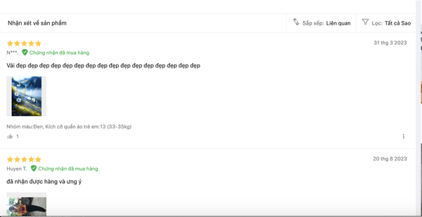Review khách yêu trên lazada của BEXINHSHOPVN