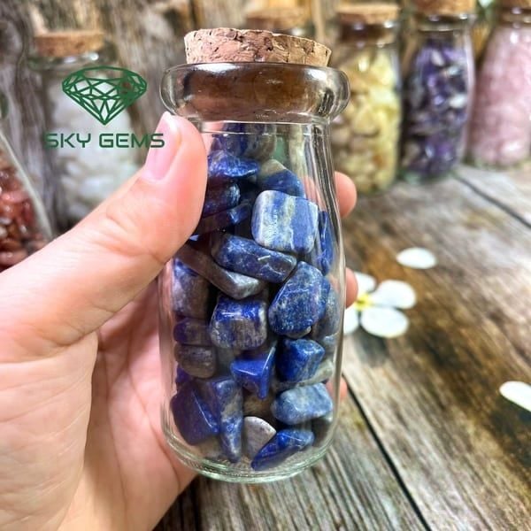 Bình đá vụn Lapis lazuli  tài lộc, thanh tẩy, cao 10cm