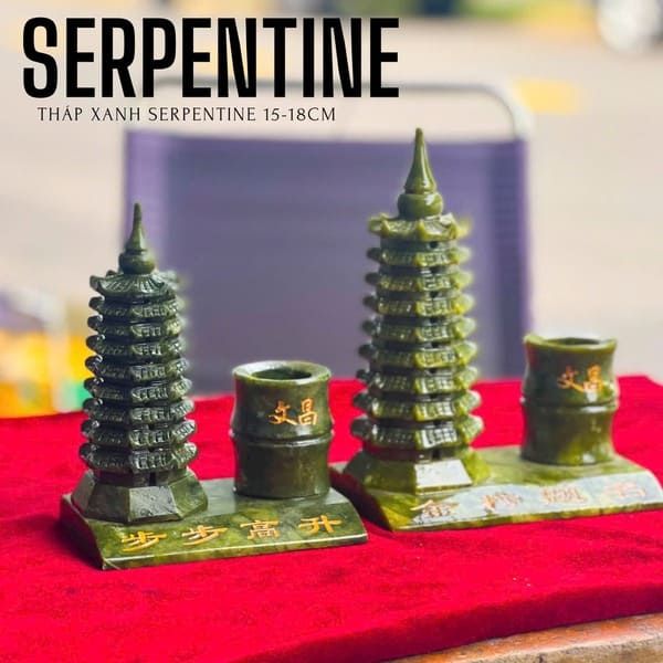 Tháp văn xương ngọc Serpentine, kèm ống đựng bút