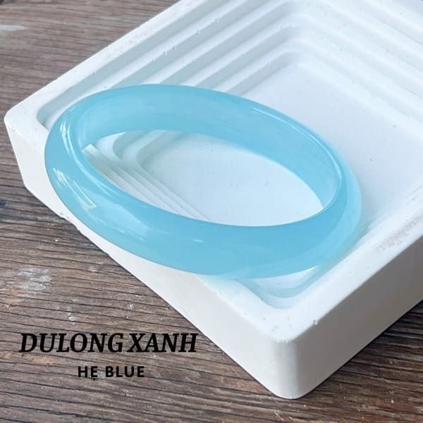 Vòng tay Chalcedony xanh dương nguyên khối, bản hẹ