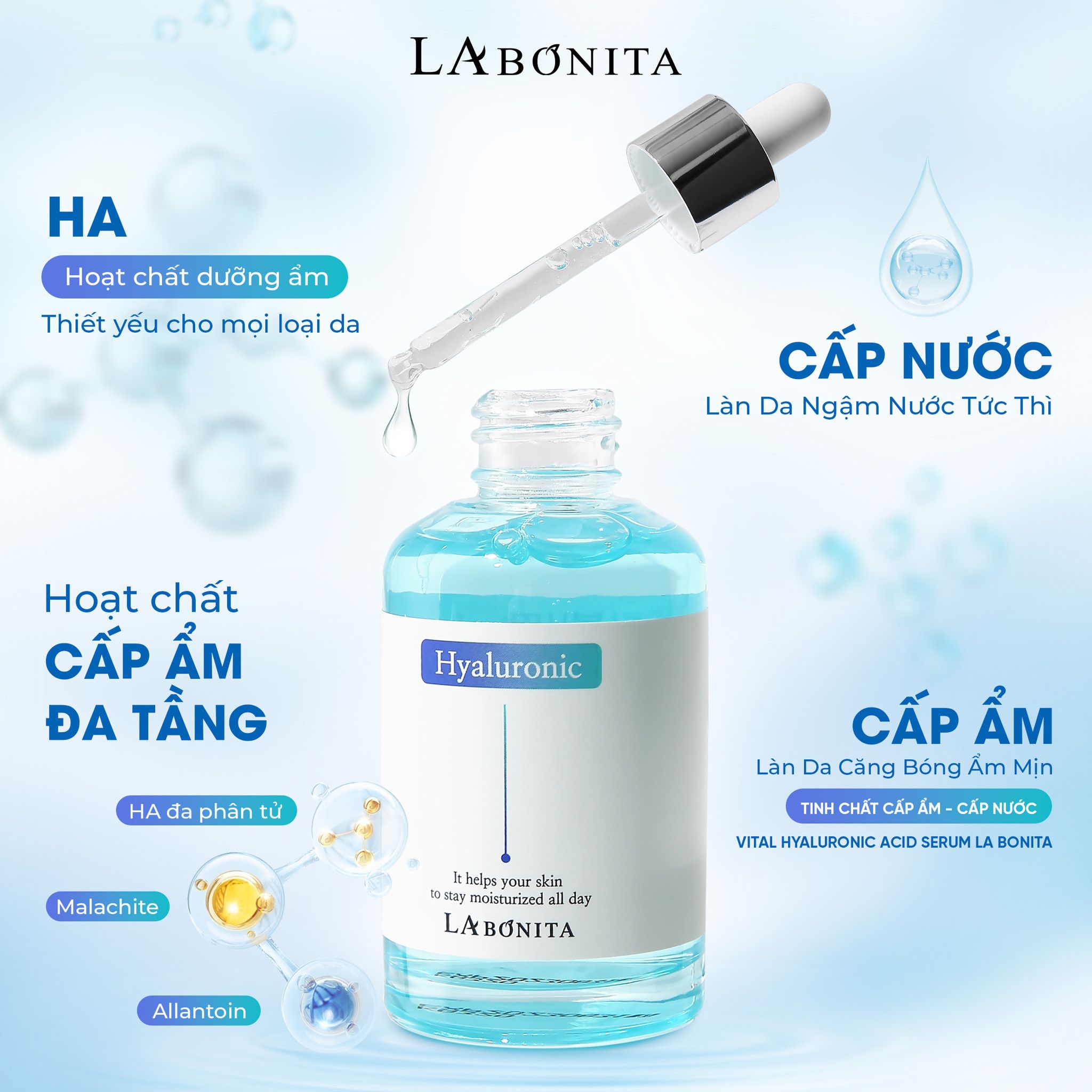 Cải thiện hàng rào bảo vệ da từ Tinh chất Vita Hyaluronic Acid Serum La Bonita