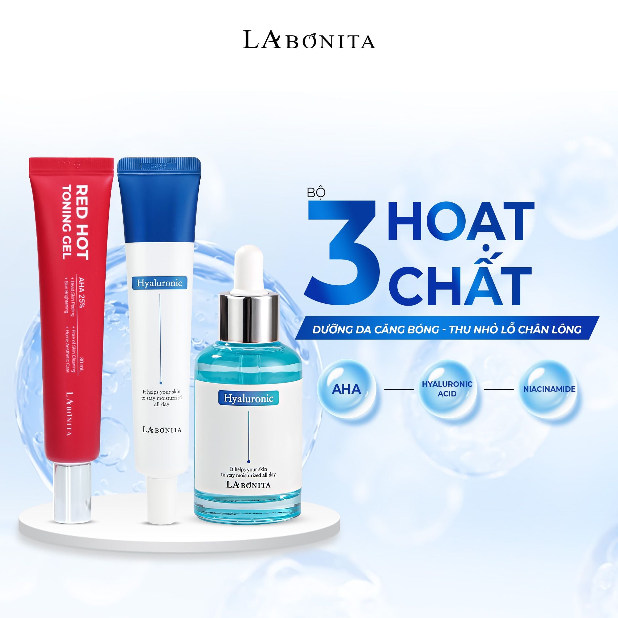 BỘ 3 HOẠT CHẤT DƯỠNG DA CĂNG BÓNG - THU NHỎ LỖ CHÂN LÔNG