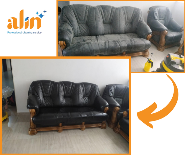 VỆ SINH SOFA DA BỊ BẨN DO SỬA NHÀ - TẠI NGÔ QUYỀN HOÀN KIẾM