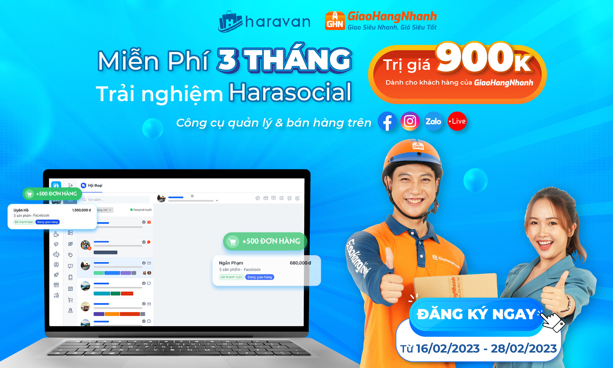 MIỄN PHÍ 3 THÁNG HARASOCIAL TRỊ GIÁ 900K -  DÀNH RIÊNG CHO KHÁCH HÀNG CỦA GIAOHANGNHANH
