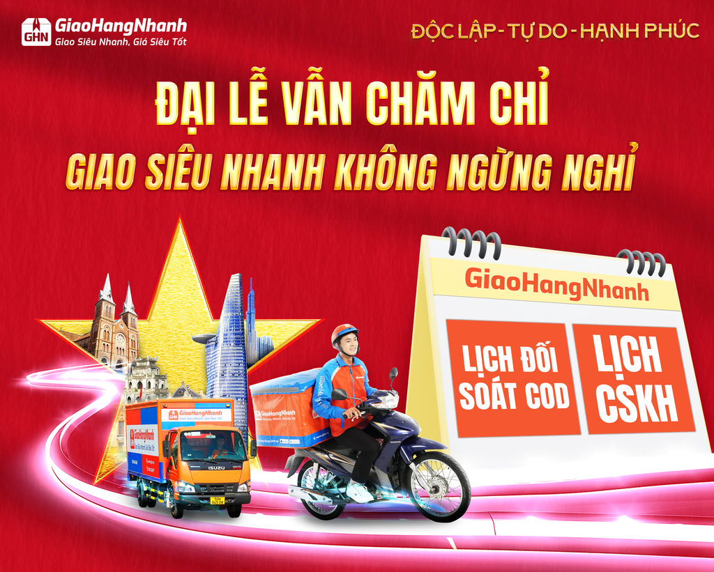GIAO HÀNG NHANH THÔNG BÁO LỊCH HOẠT ĐỘNG ĐẠI LỄ 30/04 VÀ 01/05/2025