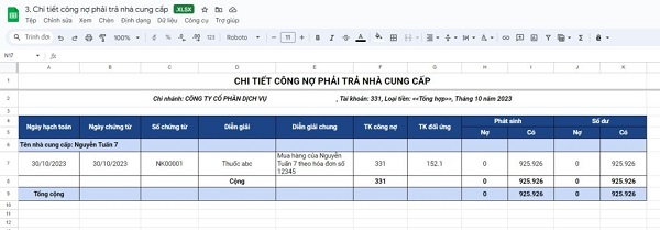 mẫu công nợ