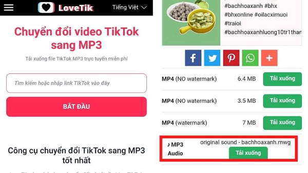 tải âm thanh tiktok