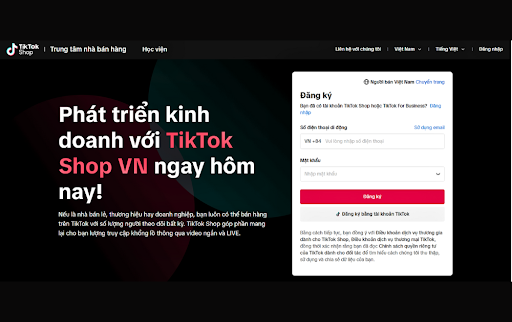 Điền đầy đủ thông tin đăng ký tài khoản TikTok Shop