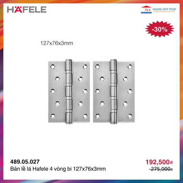 Bản lề lá Hafele 4 vòng bi 127x76x3mm 489.05.027