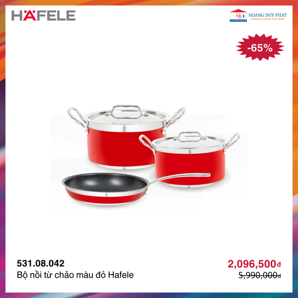 Bộ nồi từ chảo màu đỏ Hafele 531.08.042