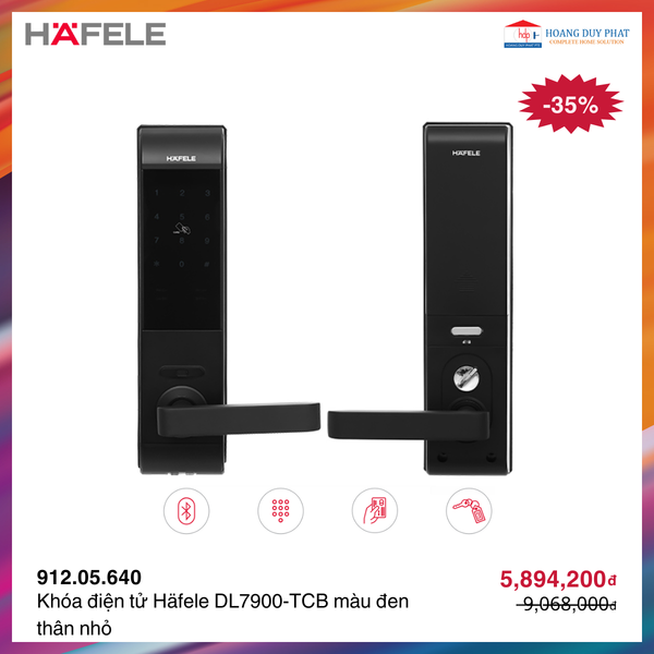 Khóa điện tử Häfele DL7900-TCB màu đen thân nhỏ 912.05.640