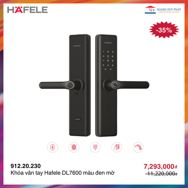 Khóa vân tay Hafele DL7600 màu đen mờ 912.20.230