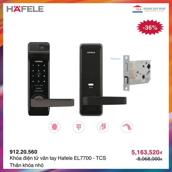 Khóa điện tử vân tay Hafele EL7700 - TCS Thân khóa nhỏ 912.05.583