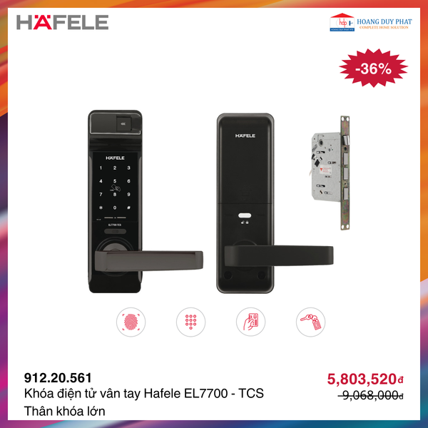 Khóa điện tử vân tay Hafele EL7700 - TCS Thân khóa lớn 912.05.584