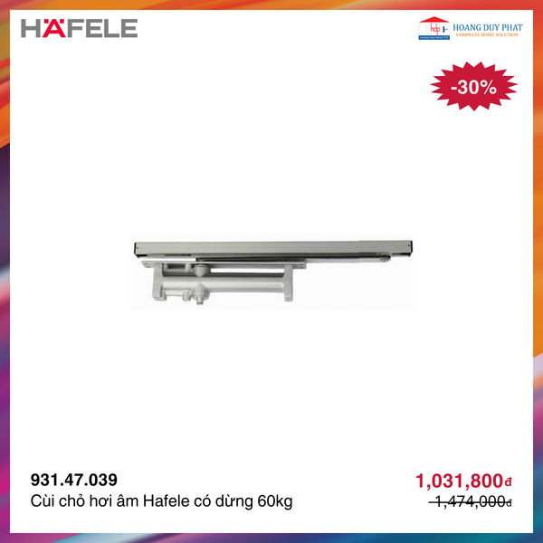 Cùi chỏ hơi âm Hafele có dừng 60kg 931.47.039