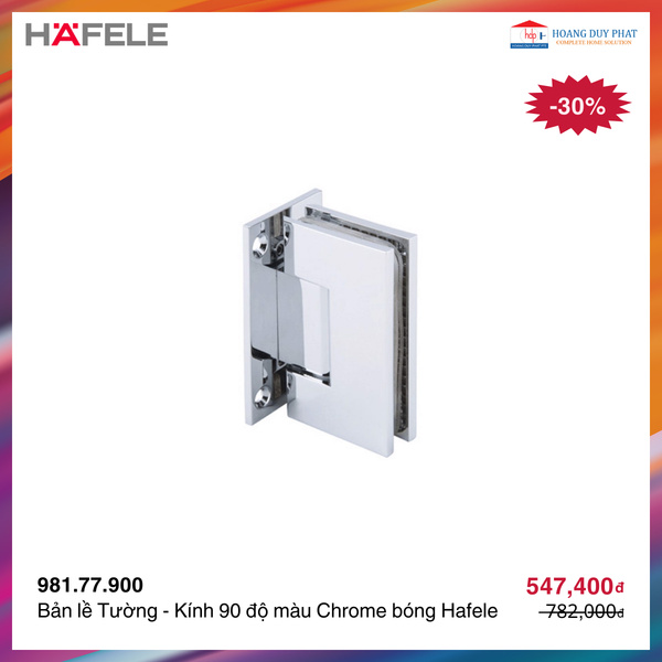 Bản lề Tường - Kính 90 độ màu Chrome bóng Hafele 981.77.900