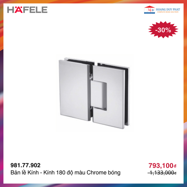 Bản lề Kính - Kính 180 độ màu Chrome bóng Hafele 981.77.902