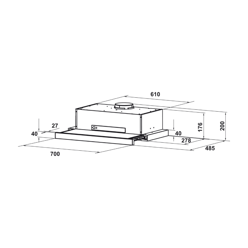 bản vẽ kỹ thuật Máy hút mùi âm tủ Hafele 70cm HH-TT70A 533.86.817