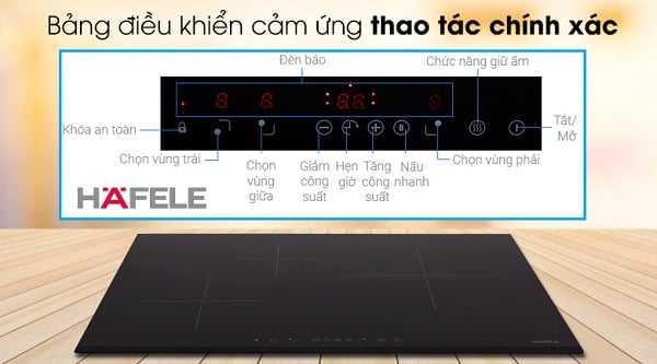 Bảng điều khiển cảm ứng của bếp từ Hafele 3 vùng nấu