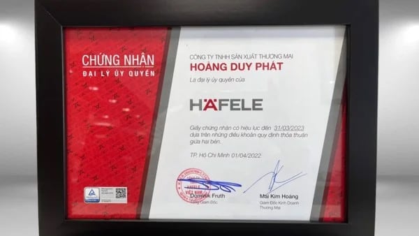 Giấy chứng nhận đại lý từ Hafele chính hãng