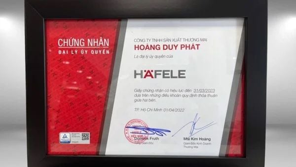 Chứng nhận đại lý Hafele Hoàng Duy Phát tại Việt Nam