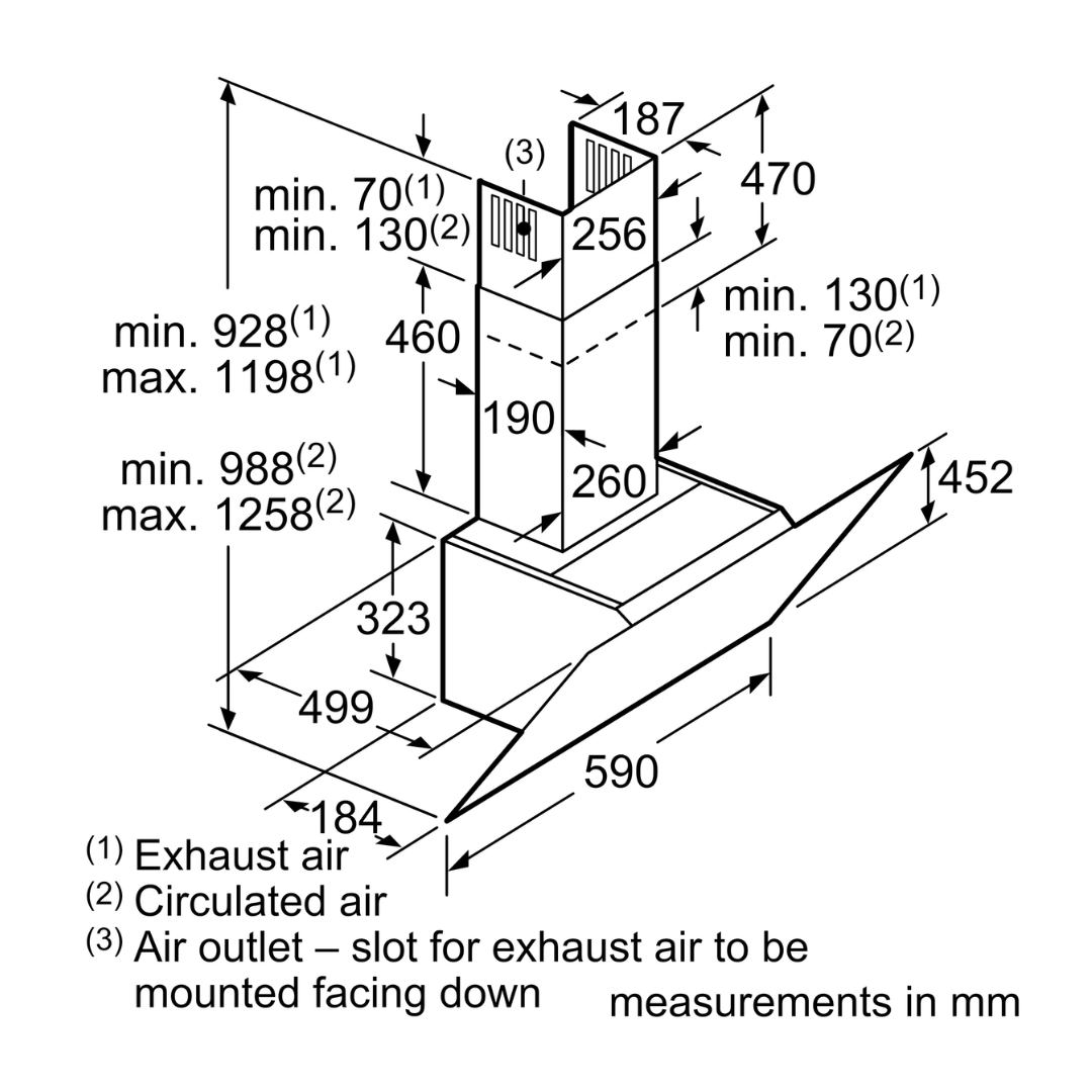 bản vẽ kỹ thuật Máy hút mùi áp tường Bosch 60cm DWK67CM60B Series 4 hình 2