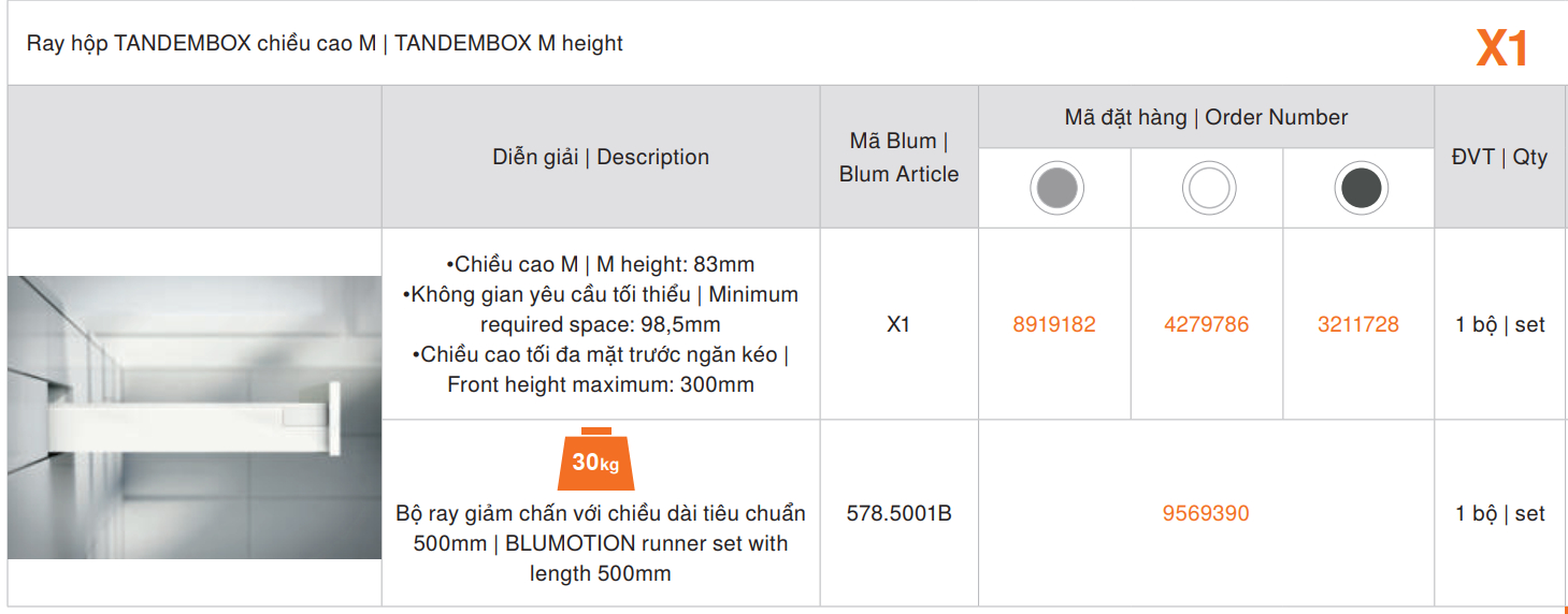 ray hộp blum x1