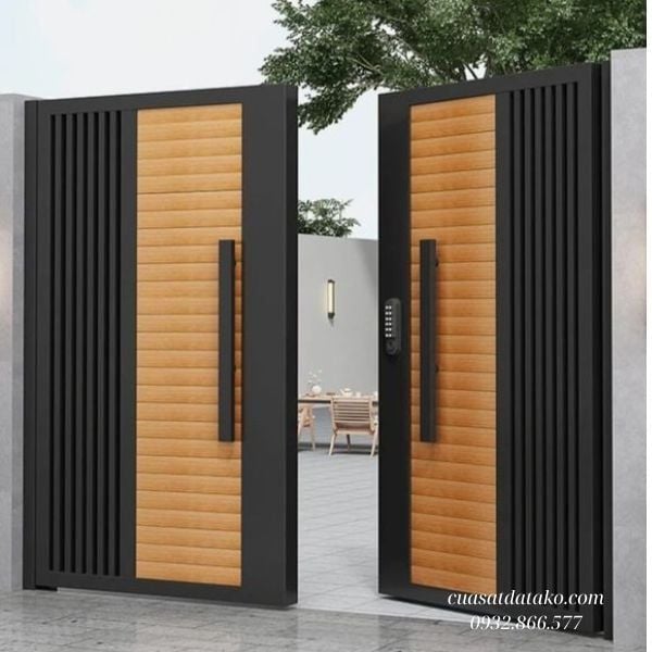 mẫu cửa cổng sắt 2 cánh giả gỗ