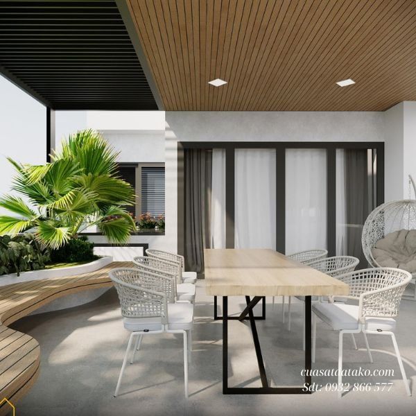 trần gỗ nhựa sân thượng