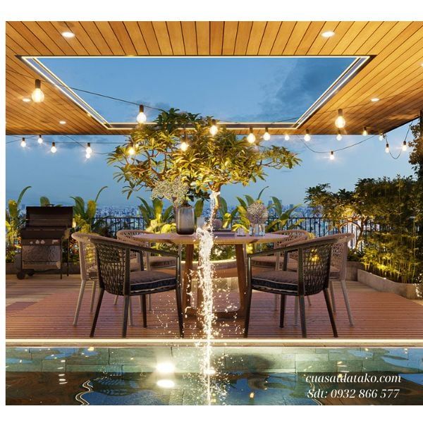 trần nhựa giả gỗ sân thượng