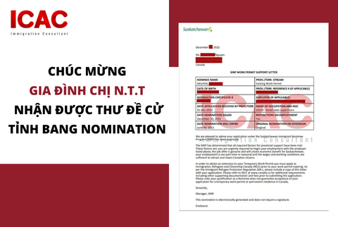 CHÚC MỪNG  GIA ĐÌNH CHỊ N.T.T NHẬN ĐƯỢC THƯ ĐỀ CỬ TỈNH BANG - NOMINATION