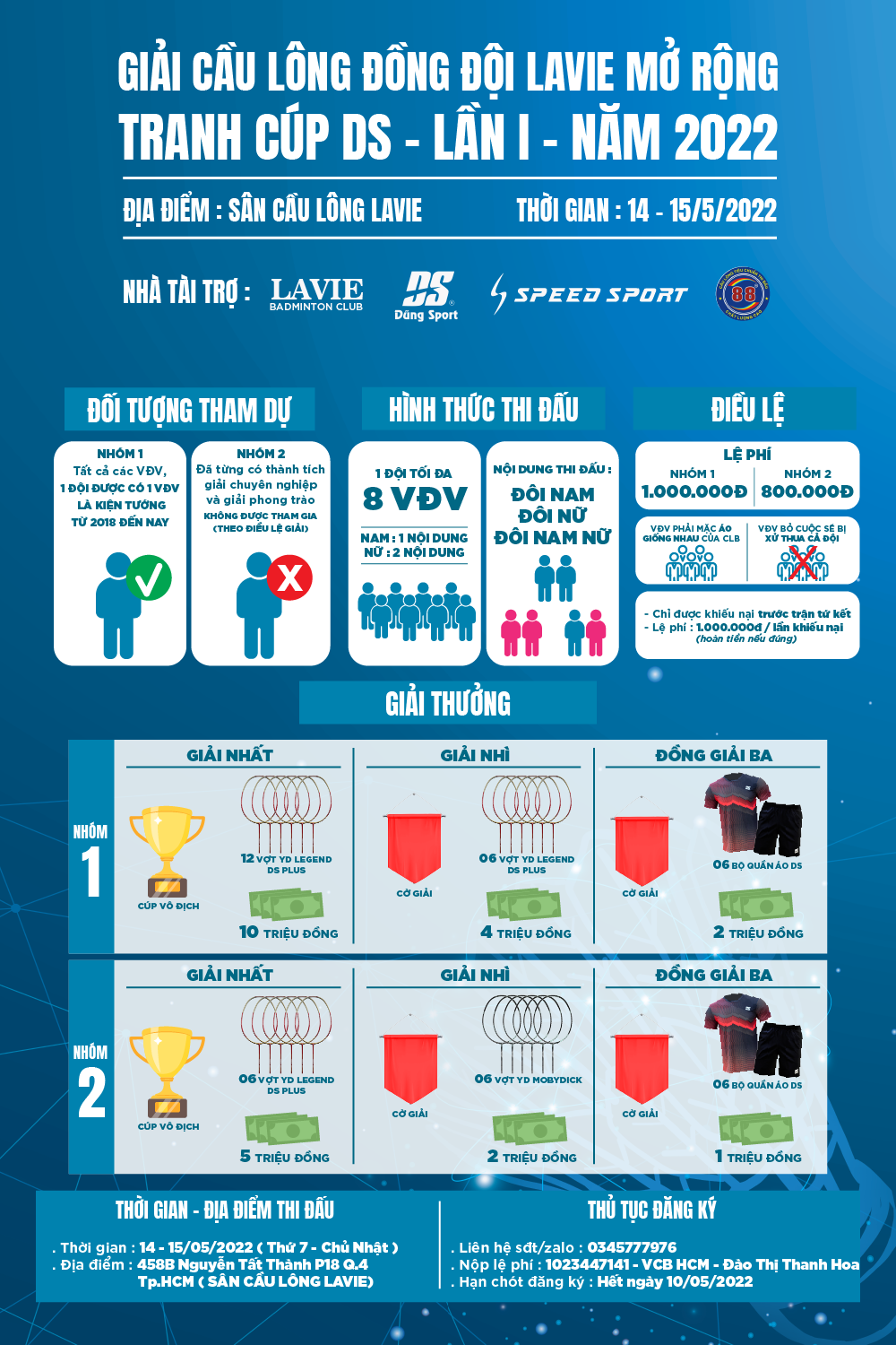 GIẢI CẦU LÔNG ĐỒNG ĐỘI LAVIE MỞ RỘNG TRANH CÚP DS LẦN I - NĂM 2022