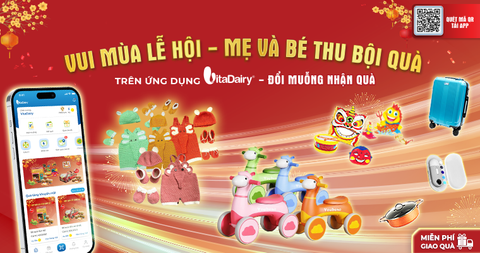 VUI MÙA LỄ HỘI, MẸ VÀ BÉ THU BỘI QUÀ CÙNG ỨNG DỤNG VITADAIRY – ĐỔI MUỖNG NHẬN QUÀ