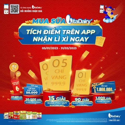MUA SỮA VITADAIRY – TÍCH ĐIỂM TRÊN APP – NHẬN LÌ XÌ NGAY