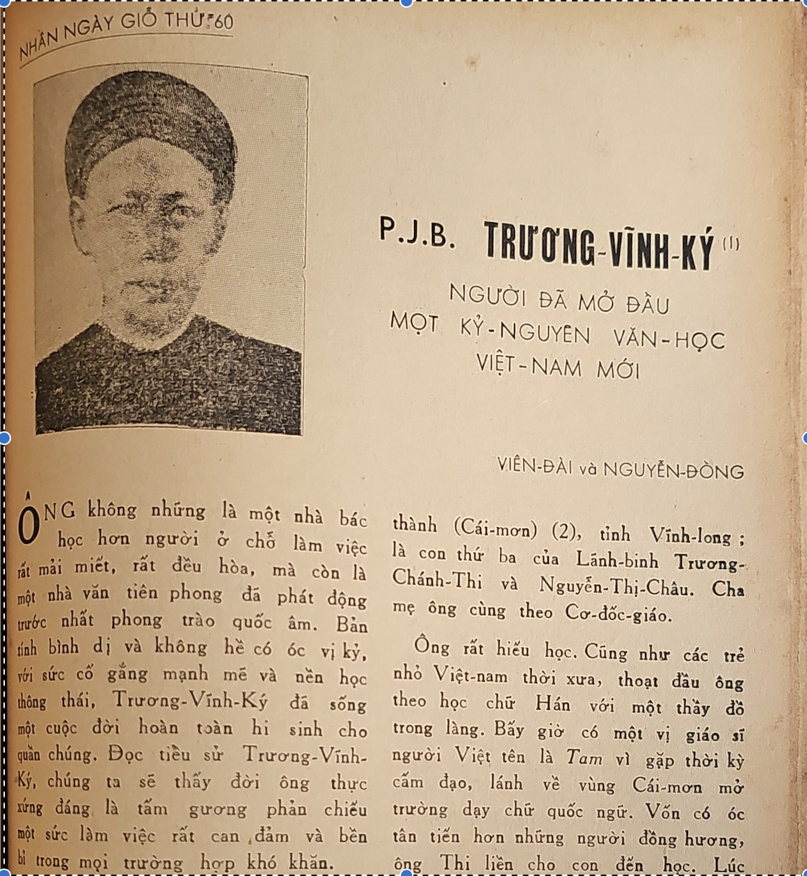 P.J.B. TRƯƠNG VĨNH KÝ NGƯỜI ĐÃ MỞ ĐẦU MỘT KỶ NGUYÊN VĂN HỌC VIỆT NAM MỚI