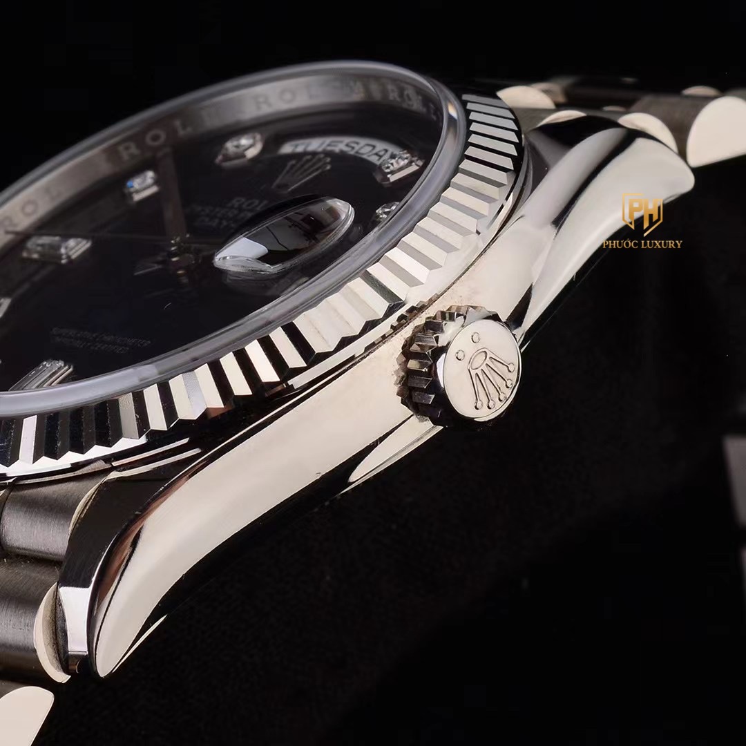 Đồng hồ Rolex Day Date 36 128239-0023 Vàng trắng Mặt số xanh ombre Cọc số kim cương Dây đeo president