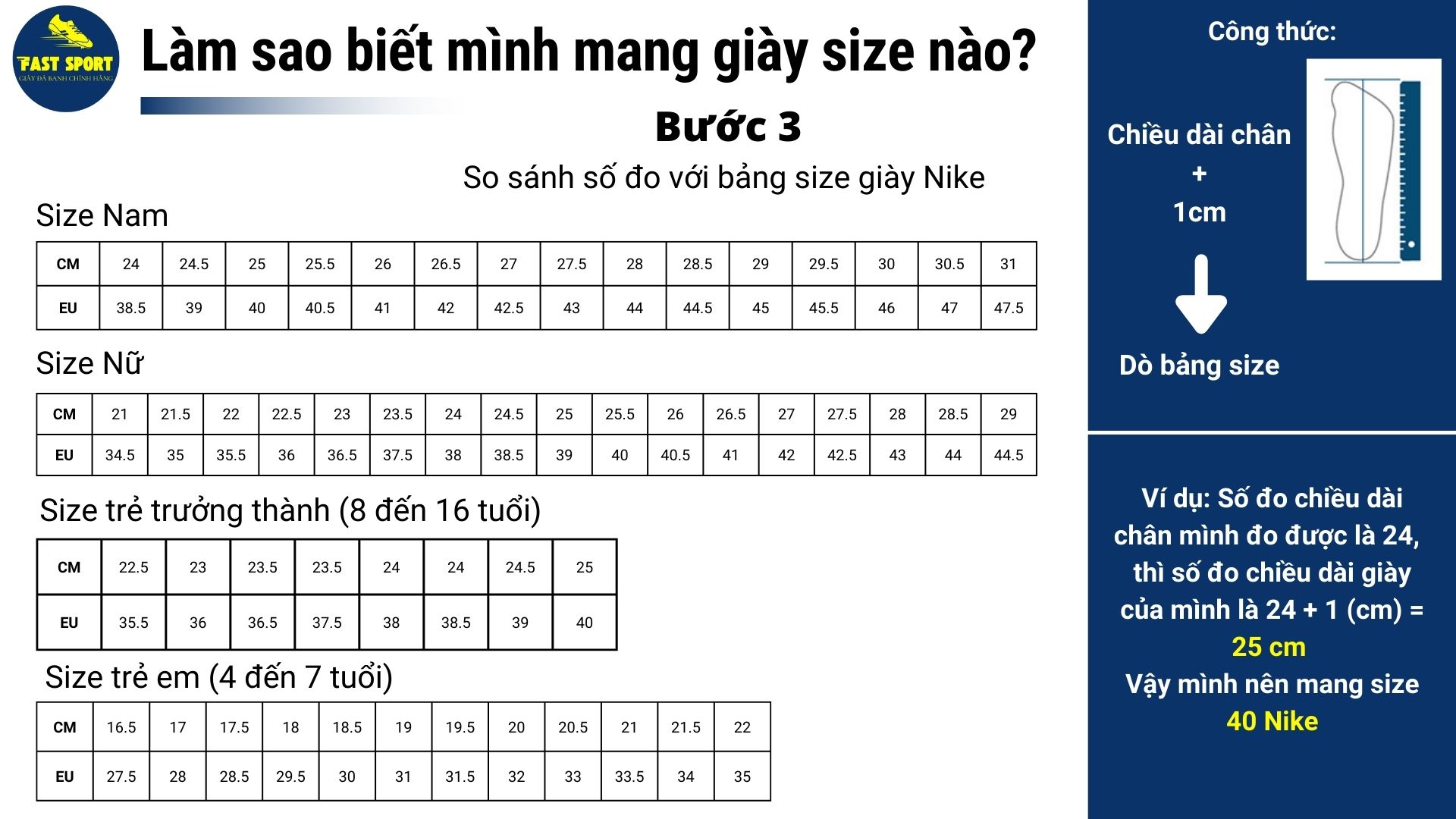 Bảng size giày bóng đá Nike