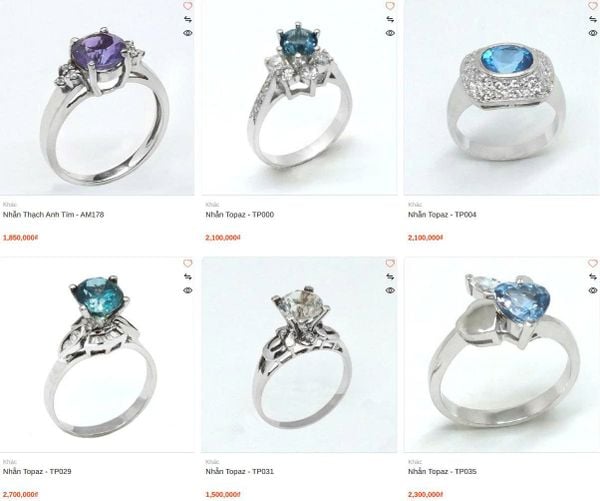 nhẫn đá quý Topaz xanh
