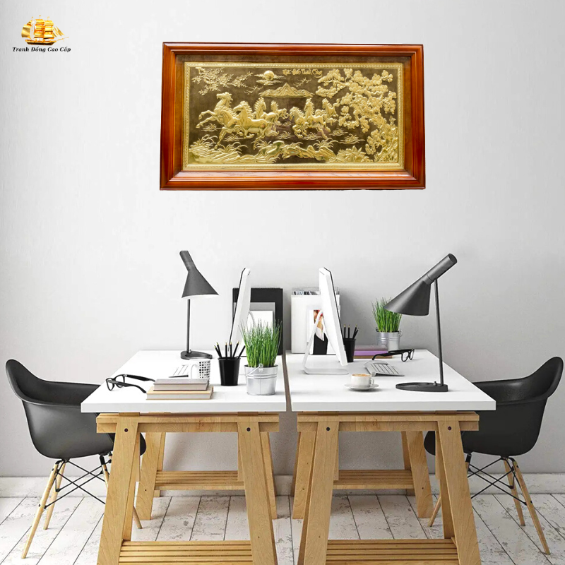 Tranh mã đáo nền đen phải sang trái 48x88cm