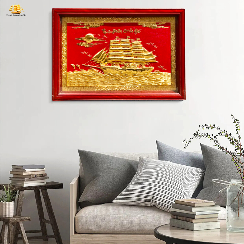 Tranh thuyền đỏ 48x68 mạ 24k